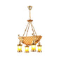 3/4 Lights Orange Glass Island Pendant Light Farm Gold Kerosene Hanging Lamp Kit with Wood Fish/Guitar Design Clearhalo 'Ceiling Lights' 'Island Lights' Lighting' 735007