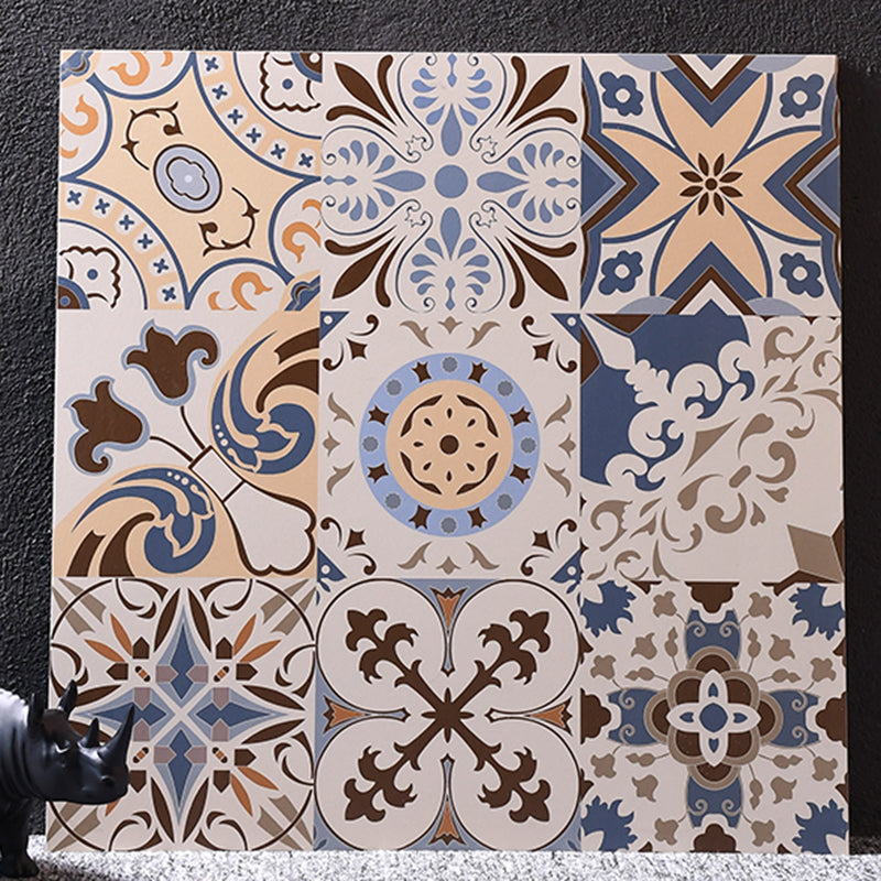 Morocco Square Tile Flower Pattern Singular Tile for Bathroom Beige Clearhalo 'Floor Tiles & Wall Tiles' 'floor_tiles_wall_tiles' 'Flooring 'Home Improvement' 'home_improvement' 'home_improvement_floor_tiles_wall_tiles' Walls and Ceiling' 7350116
