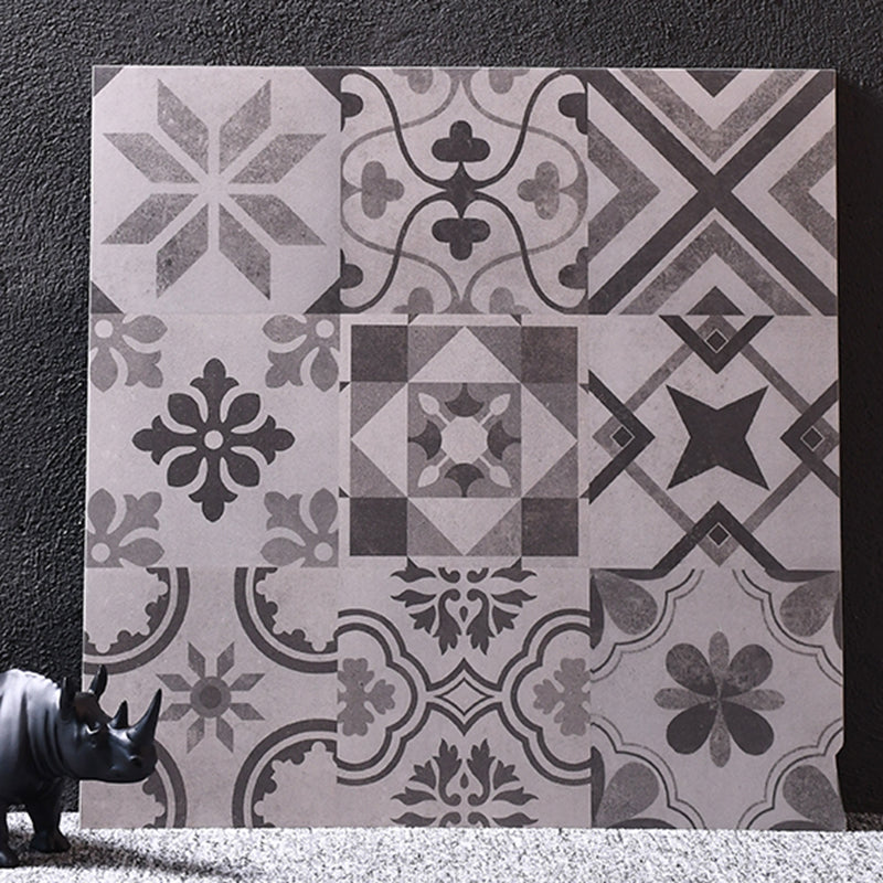 Morocco Square Tile Flower Pattern Singular Tile for Bathroom Gray-Khaki Clearhalo 'Floor Tiles & Wall Tiles' 'floor_tiles_wall_tiles' 'Flooring 'Home Improvement' 'home_improvement' 'home_improvement_floor_tiles_wall_tiles' Walls and Ceiling' 7350123