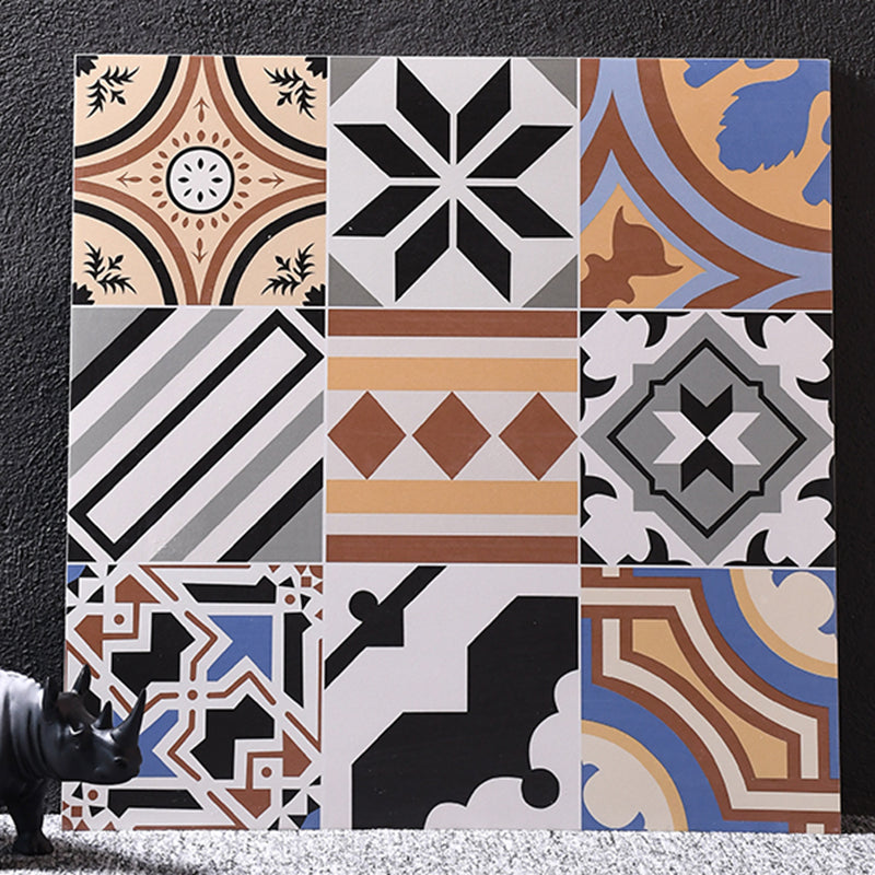 Morocco Square Tile Flower Pattern Singular Tile for Bathroom Dark Beige Clearhalo 'Floor Tiles & Wall Tiles' 'floor_tiles_wall_tiles' 'Flooring 'Home Improvement' 'home_improvement' 'home_improvement_floor_tiles_wall_tiles' Walls and Ceiling' 7350126