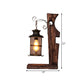 Clear Glass Black Table Lamp Lantern 1 Head Industrial Style Desk Light with Wood Base Clearhalo 'Lamps' 'Table Lamps' Lighting' 735079