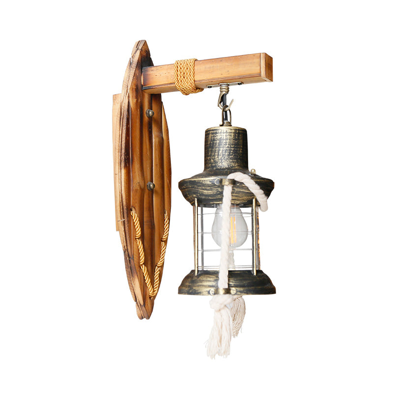 Brass Kerosene Wall Mount Lamp Vintage Clear Glass 1-Light Bedroom Sconce Lighting with Oval Bamboo Backplate Clearhalo 'Art deco wall lights' 'Cast Iron' 'Glass' 'Industrial wall lights' 'Industrial' 'Middle century wall lights' 'Modern' 'Rustic wall lights' 'Tiffany' 'Traditional wall lights' 'Wall Lamps & Sconces' 'Wall Lights' Lighting' 735101