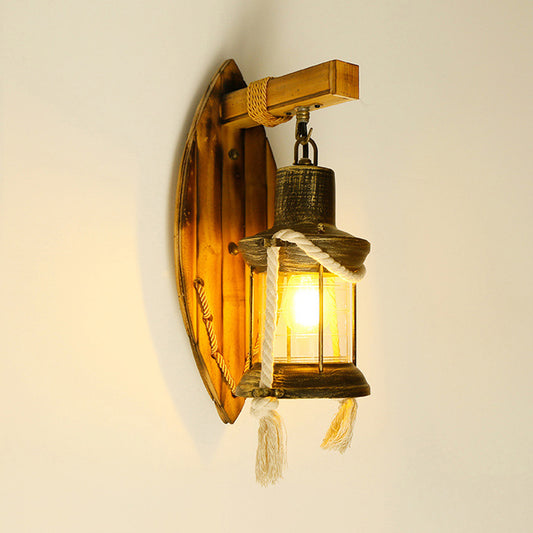 Brass Kerosene Wall Mount Lamp Vintage Clear Glass 1-Light Bedroom Sconce Lighting with Oval Bamboo Backplate Clearhalo 'Art deco wall lights' 'Cast Iron' 'Glass' 'Industrial wall lights' 'Industrial' 'Middle century wall lights' 'Modern' 'Rustic wall lights' 'Tiffany' 'Traditional wall lights' 'Wall Lamps & Sconces' 'Wall Lights' Lighting' 735102