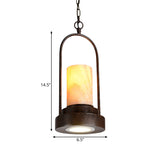 Marble Cylinder Pendant Lamp Factory 1-Bulb Dining Room Hanging Lighting in Rust with Metal Ring Deco Clearhalo 'Art Deco Pendants' 'Cast Iron' 'Ceiling Lights' 'Ceramic' 'Crystal' 'Industrial Pendants' 'Industrial' 'Metal' 'Middle Century Pendants' 'Pendant Lights' 'Pendants' 'Tiffany' Lighting' 735119