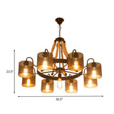 Metal Black Chandelier Lamp Drum 9/13 Lights Farmhouse Rope Pendant Light Fixture with Wheel Design Clearhalo 'Cast Iron' 'Ceiling Lights' 'Chandeliers' 'Industrial Chandeliers' 'Industrial' 'Metal' 'Middle Century Chandeliers' 'Rustic Chandeliers' 'Tiffany' Lighting' 735149