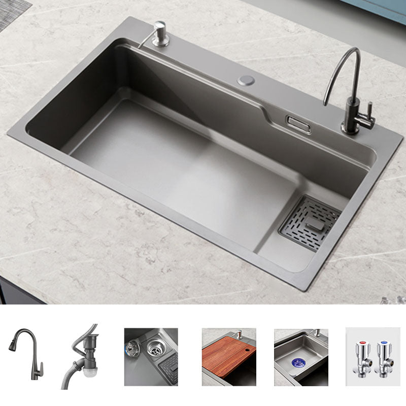 Kitchen Sink Stainless Rectangular Water Purification Kitchen Sink with Faucet 27"L x 18"W x 8"H Sink with Faucet Pull-Out Faucet & Soap Dispenser & Water Purifier Clearhalo 'Home Improvement' 'home_improvement' 'home_improvement_kitchen_sinks' 'Kitchen Remodel & Kitchen Fixtures' 'Kitchen Sinks & Faucet Components' 'Kitchen Sinks' 'kitchen_sinks' 7351708