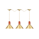 Metallic Gold Finish Multi-Light Pendant Conical 3/5/7 Lights Industrial Tandem Hanging Ceiling Lamp Clearhalo 'Art Deco Pendants' 'Cast Iron' 'Ceiling Lights' 'Ceramic' 'Crystal' 'Industrial Pendants' 'Industrial' 'Metal' 'Middle Century Pendants' 'Pendant Lights' 'Pendants' 'Tiffany' Lighting' 735170