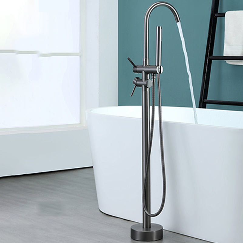 Contemporary Bathroom Faucet Floor Mounted Copper One Handle Freestanding Bathtub Faucet Gun Grey Rre-embedded Clearhalo 'Bathroom Remodel & Bathroom Fixtures' 'Bathtub Faucets' 'bathtub_faucets' 'Home Improvement' 'home_improvement' 'home_improvement_bathtub_faucets' 7351732