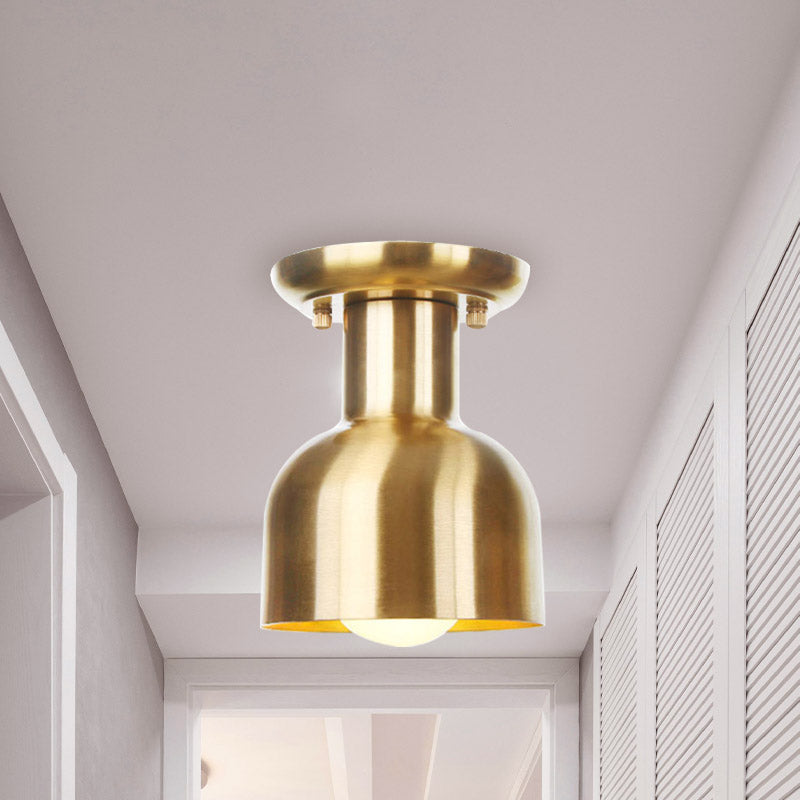 Gold Barn/Dome/Cone Semi Flush Mount Light Industrial Metallic 1 Bulb Hall Flush Ceiling Lamp Fixture Gold C Clearhalo 'Ceiling Lights' 'Close To Ceiling Lights' 'Close to ceiling' 'Semi-flushmount' Lighting' 735196