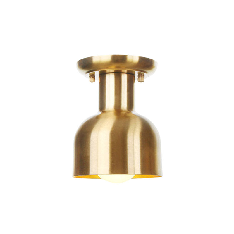 Gold Barn/Dome/Cone Semi Flush Mount Light Industrial Metallic 1 Bulb Hall Flush Ceiling Lamp Fixture Clearhalo 'Ceiling Lights' 'Close To Ceiling Lights' 'Close to ceiling' 'Semi-flushmount' Lighting' 735198