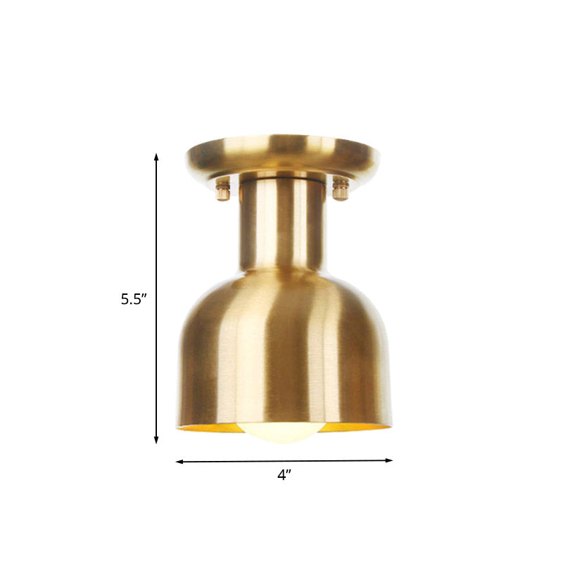 Gold Barn/Dome/Cone Semi Flush Mount Light Industrial Metallic 1 Bulb Hall Flush Ceiling Lamp Fixture Clearhalo 'Ceiling Lights' 'Close To Ceiling Lights' 'Close to ceiling' 'Semi-flushmount' Lighting' 735199