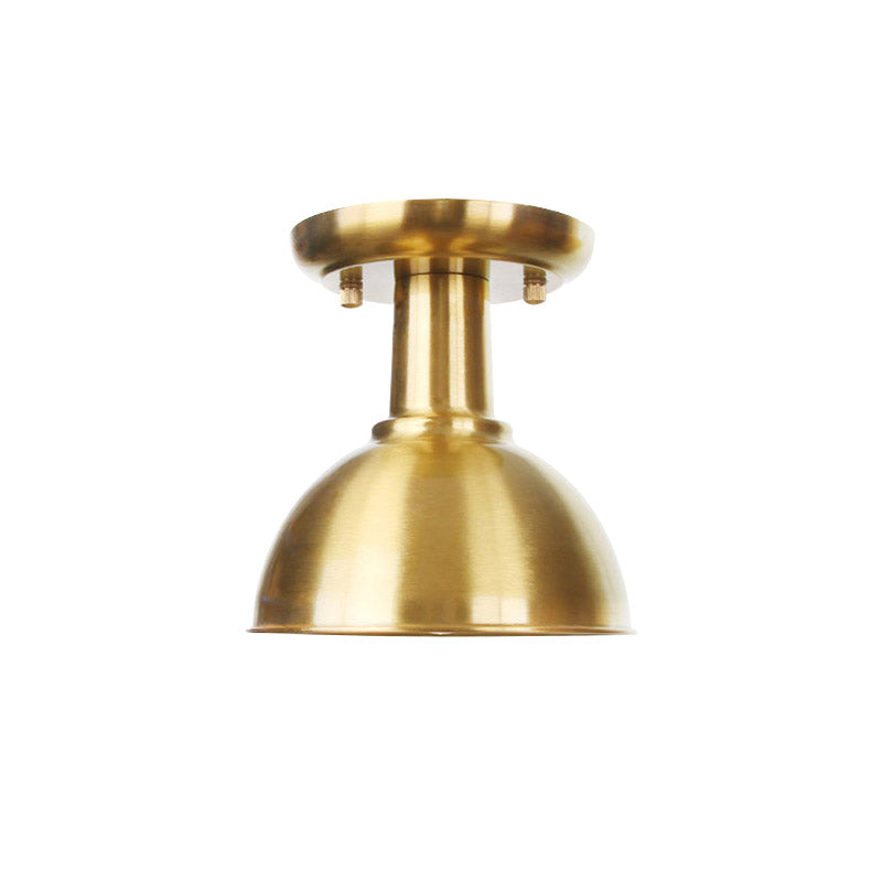 Gold Barn/Dome/Cone Semi Flush Mount Light Industrial Metallic 1 Bulb Hall Flush Ceiling Lamp Fixture Clearhalo 'Ceiling Lights' 'Close To Ceiling Lights' 'Close to ceiling' 'Semi-flushmount' Lighting' 735213