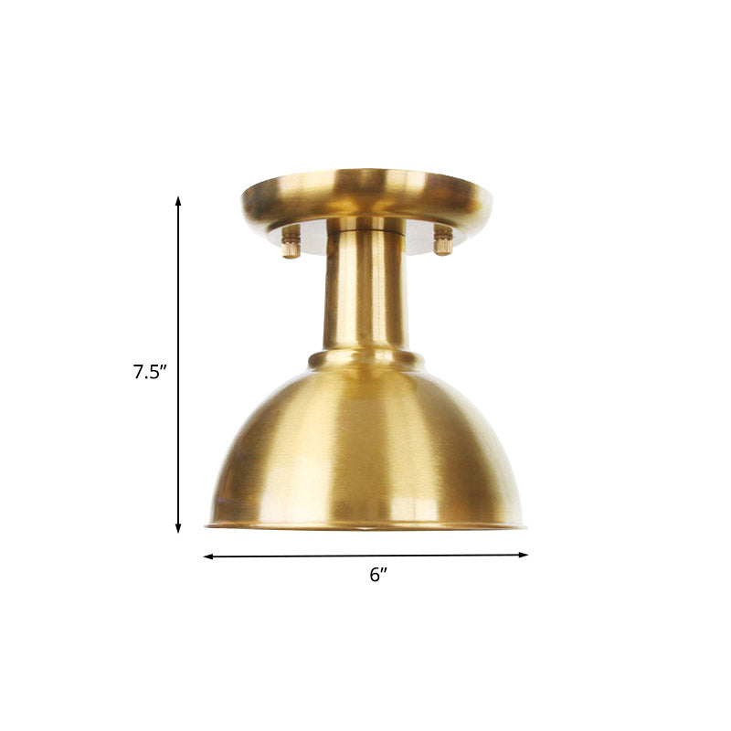 Gold Barn/Dome/Cone Semi Flush Mount Light Industrial Metallic 1 Bulb Hall Flush Ceiling Lamp Fixture Clearhalo 'Ceiling Lights' 'Close To Ceiling Lights' 'Close to ceiling' 'Semi-flushmount' Lighting' 735214