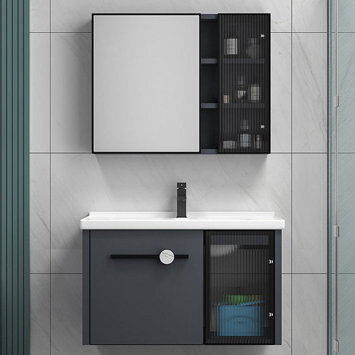 Rectangular Single Bathroom Vanity Modern Dark Gray Metal Base Vanity Set Clearhalo 'Bathroom Remodel & Bathroom Fixtures' 'Bathroom Vanities' 'bathroom_vanities' 'Home Improvement' 'home_improvement' 'home_improvement_bathroom_vanities' 7352197