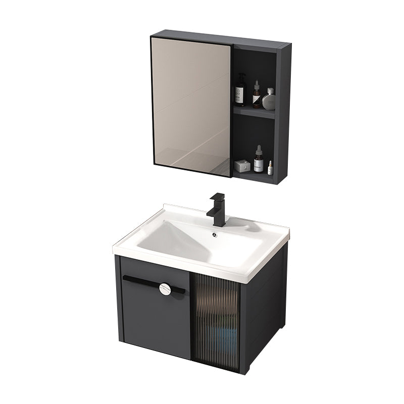 Rectangular Single Bathroom Vanity Modern Dark Gray Metal Base Vanity Set Vanity & Faucet & Mirror Cabinet 24"L x 19"W x 18"H Clearhalo 'Bathroom Remodel & Bathroom Fixtures' 'Bathroom Vanities' 'bathroom_vanities' 'Home Improvement' 'home_improvement' 'home_improvement_bathroom_vanities' 7352204