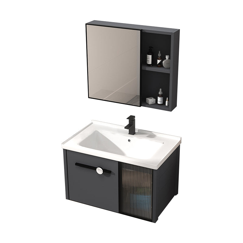 Rectangular Single Bathroom Vanity Modern Dark Gray Metal Base Vanity Set Vanity & Faucet & Mirror Cabinet 32"L x 19"W x 18"H Clearhalo 'Bathroom Remodel & Bathroom Fixtures' 'Bathroom Vanities' 'bathroom_vanities' 'Home Improvement' 'home_improvement' 'home_improvement_bathroom_vanities' 7352208