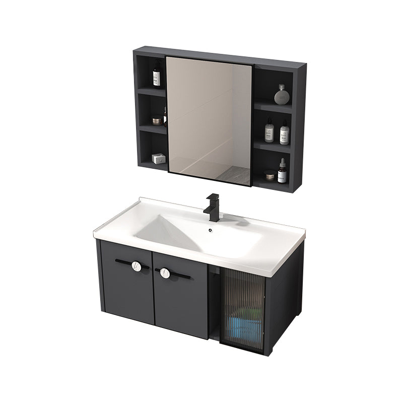 Rectangular Single Bathroom Vanity Modern Dark Gray Metal Base Vanity Set Vanity & Faucet & Mirror Cabinet 40"L x 19"W x 18"H Clearhalo 'Bathroom Remodel & Bathroom Fixtures' 'Bathroom Vanities' 'bathroom_vanities' 'Home Improvement' 'home_improvement' 'home_improvement_bathroom_vanities' 7352212