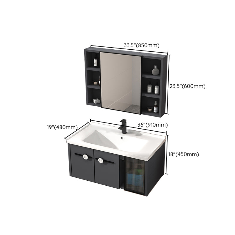 Rectangular Single Bathroom Vanity Modern Dark Gray Metal Base Vanity Set Clearhalo 'Bathroom Remodel & Bathroom Fixtures' 'Bathroom Vanities' 'bathroom_vanities' 'Home Improvement' 'home_improvement' 'home_improvement_bathroom_vanities' 7352226