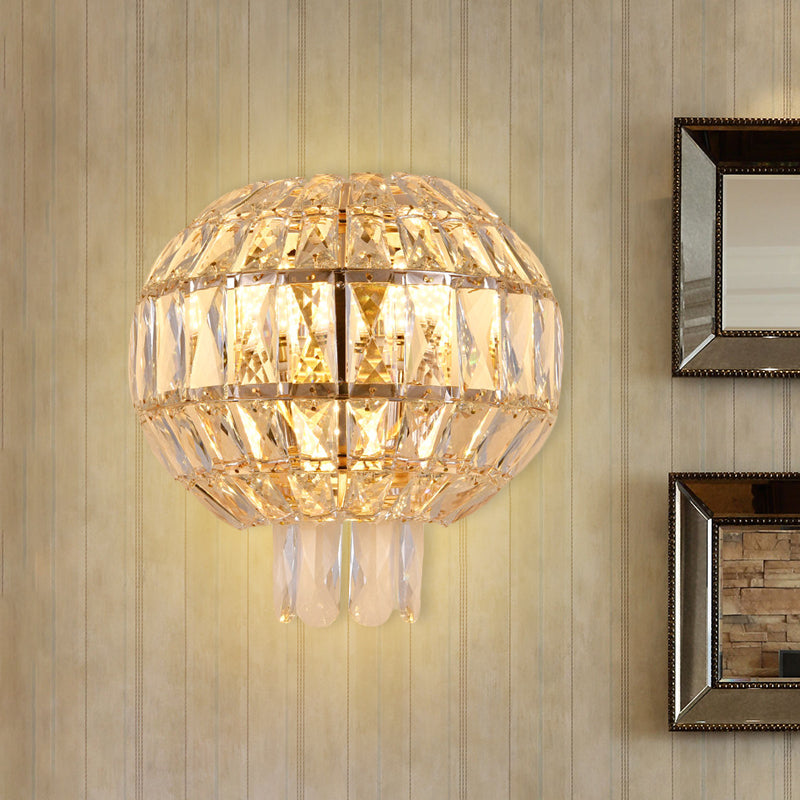 Gold Finish Tiered Sconce Lighting Contemporary 3 Bulbs Crystal Wall Mount Lamp Fixture Clearhalo 'Cast Iron' 'Glass' 'Industrial' 'Modern wall lights' 'Modern' 'Tiffany' 'Traditional wall lights' 'Wall Lamps & Sconces' 'Wall Lights' Lighting' 735224