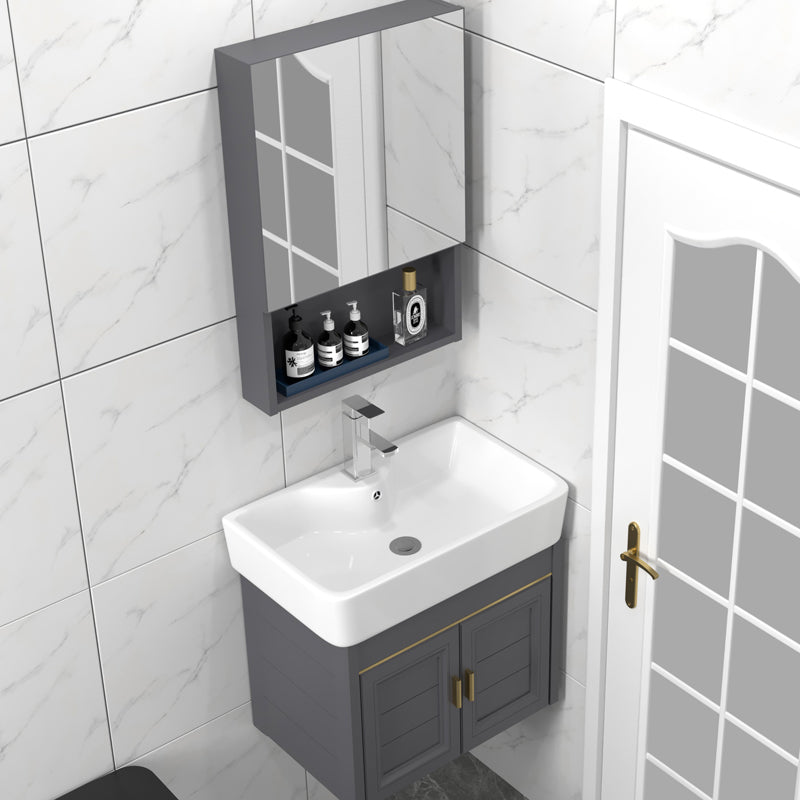 Glam Metal Base Vanity Set Single-Sink Rectangular Wall Mount Vanity Set Clearhalo 'Bathroom Remodel & Bathroom Fixtures' 'Bathroom Vanities' 'bathroom_vanities' 'Home Improvement' 'home_improvement' 'home_improvement_bathroom_vanities' 7352260