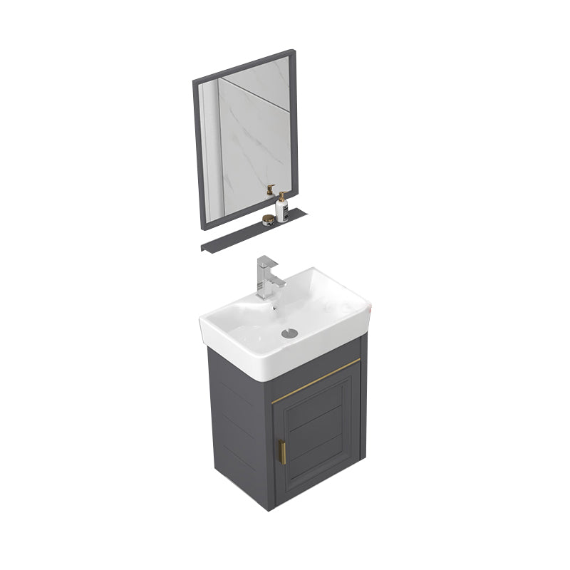 Glam Metal Base Vanity Set Single-Sink Rectangular Wall Mount Vanity Set Vanity & Faucet & Mirrors Gray Clearhalo 'Bathroom Remodel & Bathroom Fixtures' 'Bathroom Vanities' 'bathroom_vanities' 'Home Improvement' 'home_improvement' 'home_improvement_bathroom_vanities' 7352261