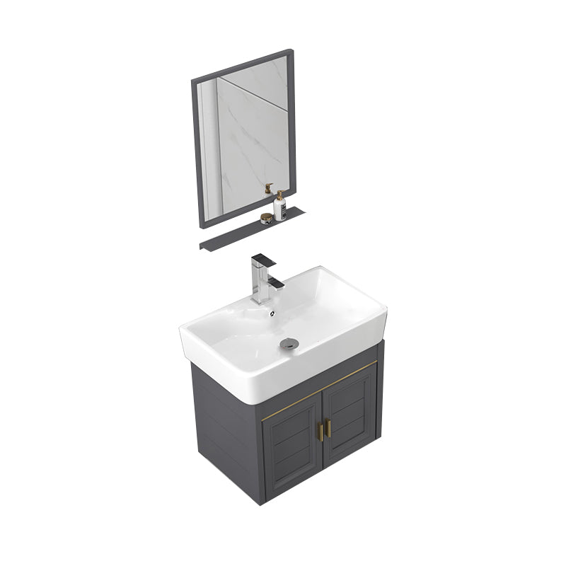 Glam Metal Base Vanity Set Single-Sink Rectangular Wall Mount Vanity Set Vanity & Faucet & Mirrors Gray Clearhalo 'Bathroom Remodel & Bathroom Fixtures' 'Bathroom Vanities' 'bathroom_vanities' 'Home Improvement' 'home_improvement' 'home_improvement_bathroom_vanities' 7352262