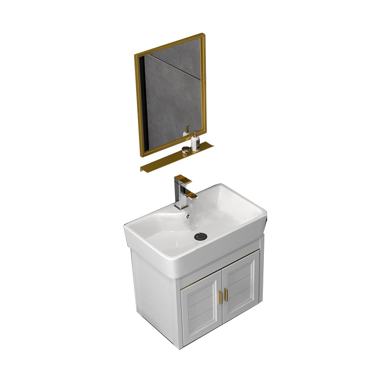 Glam Metal Base Vanity Set Single-Sink Rectangular Wall Mount Vanity Set Vanity & Faucet & Mirrors White Clearhalo 'Bathroom Remodel & Bathroom Fixtures' 'Bathroom Vanities' 'bathroom_vanities' 'Home Improvement' 'home_improvement' 'home_improvement_bathroom_vanities' 7352266
