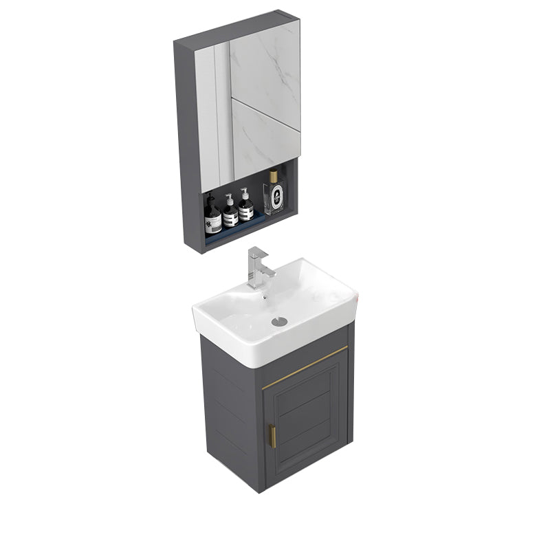 Glam Metal Base Vanity Set Single-Sink Rectangular Wall Mount Vanity Set Vanity & Faucet & Mirror Cabinet Gray Clearhalo 'Bathroom Remodel & Bathroom Fixtures' 'Bathroom Vanities' 'bathroom_vanities' 'Home Improvement' 'home_improvement' 'home_improvement_bathroom_vanities' 7352268