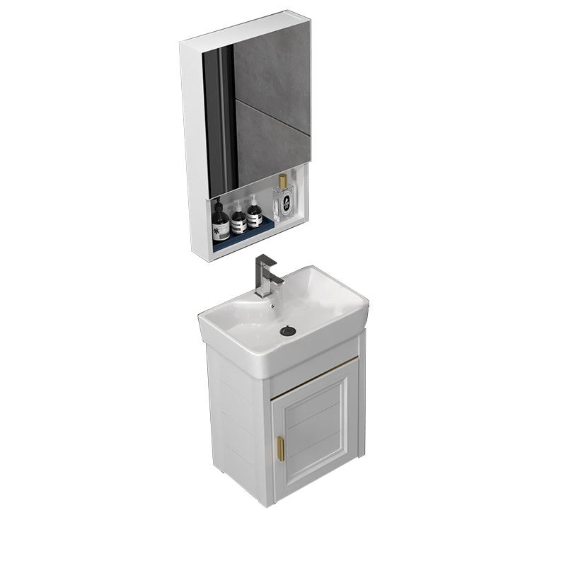 Glam Metal Base Vanity Set Single-Sink Rectangular Wall Mount Vanity Set Vanity & Faucet & Mirror Cabinet White Clearhalo 'Bathroom Remodel & Bathroom Fixtures' 'Bathroom Vanities' 'bathroom_vanities' 'Home Improvement' 'home_improvement' 'home_improvement_bathroom_vanities' 7352272