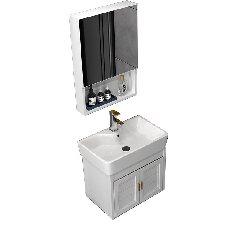 Glam Metal Base Vanity Set Single-Sink Rectangular Wall Mount Vanity Set Vanity & Faucet & Mirror Cabinet White Clearhalo 'Bathroom Remodel & Bathroom Fixtures' 'Bathroom Vanities' 'bathroom_vanities' 'Home Improvement' 'home_improvement' 'home_improvement_bathroom_vanities' 7352274