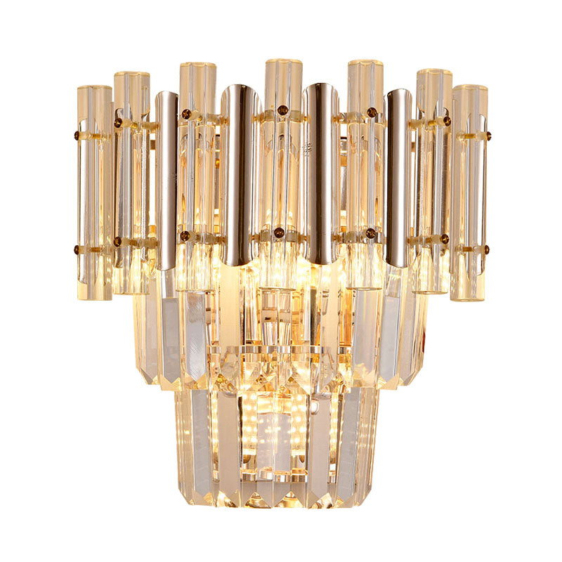 Gold Finish Tiered Sconce Lighting Contemporary 3 Bulbs Crystal Wall Mount Lamp Fixture Clearhalo 'Cast Iron' 'Glass' 'Industrial' 'Modern wall lights' 'Modern' 'Tiffany' 'Traditional wall lights' 'Wall Lamps & Sconces' 'Wall Lights' Lighting' 735229