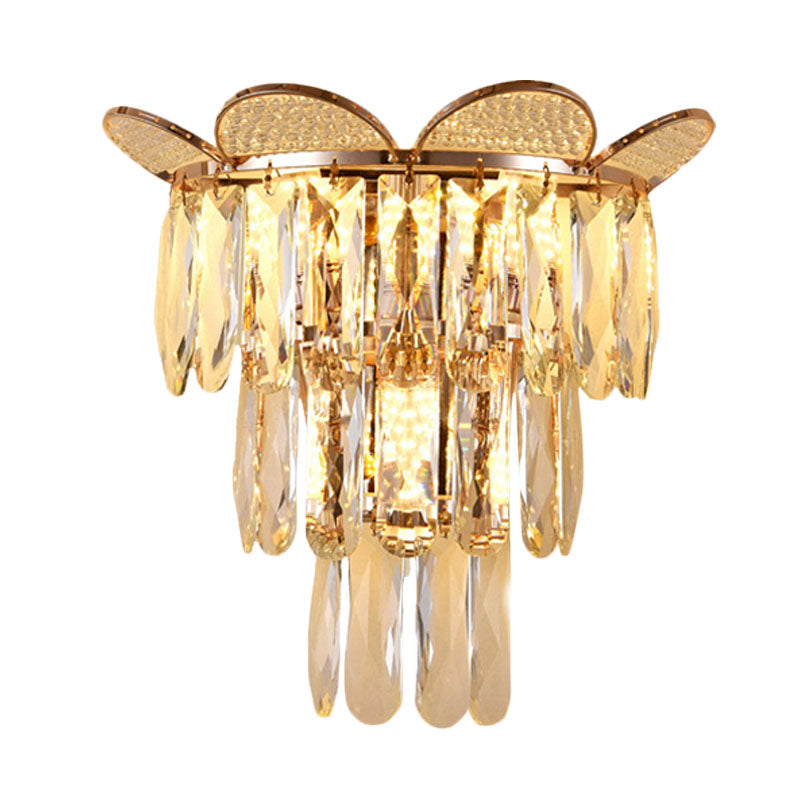 Gold Finish Tiered Sconce Lighting Contemporary 3 Bulbs Crystal Wall Mount Lamp Fixture Clearhalo 'Cast Iron' 'Glass' 'Industrial' 'Modern wall lights' 'Modern' 'Tiffany' 'Traditional wall lights' 'Wall Lamps & Sconces' 'Wall Lights' Lighting' 735233