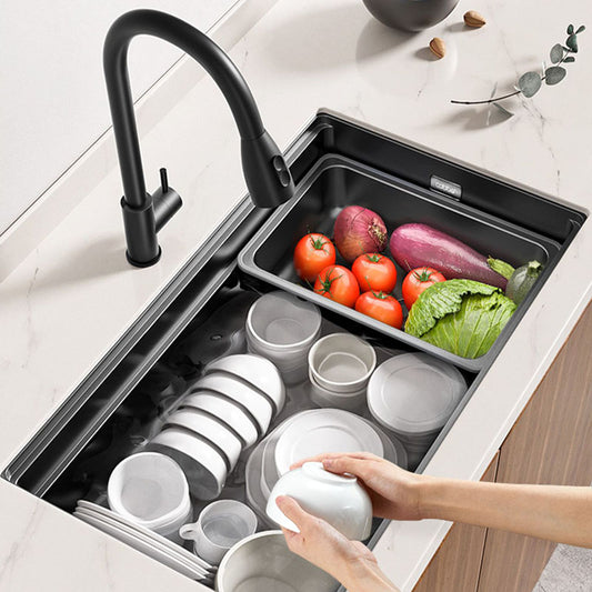 Stainless Steel Kitchen Sink Undermount 1-Bowl Kitchen Sink with Cutting-Board Clearhalo 'Home Improvement' 'home_improvement' 'home_improvement_kitchen_sinks' 'Kitchen Remodel & Kitchen Fixtures' 'Kitchen Sinks & Faucet Components' 'Kitchen Sinks' 'kitchen_sinks' 7352455