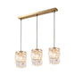 Cylinder Crystal Multiple Hanging Light Modern 3-Bulb Brass Finish Pendant Lamp Fixture with Linear/Round Canopy Clearhalo 'Ceiling Lights' 'Modern Pendants' 'Modern' 'Pendant Lights' 'Pendants' Lighting' 735247