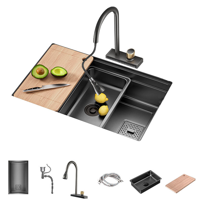 Stainless Steel Kitchen Sink Undermount 1-Bowl Kitchen Sink with Cutting-Board Sink with Faucet Flying Rain Pull Faucet Clearhalo 'Home Improvement' 'home_improvement' 'home_improvement_kitchen_sinks' 'Kitchen Remodel & Kitchen Fixtures' 'Kitchen Sinks & Faucet Components' 'Kitchen Sinks' 'kitchen_sinks' 7352471
