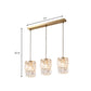Cylinder Crystal Multiple Hanging Light Modern 3-Bulb Brass Finish Pendant Lamp Fixture with Linear/Round Canopy Clearhalo 'Ceiling Lights' 'Modern Pendants' 'Modern' 'Pendant Lights' 'Pendants' Lighting' 735249