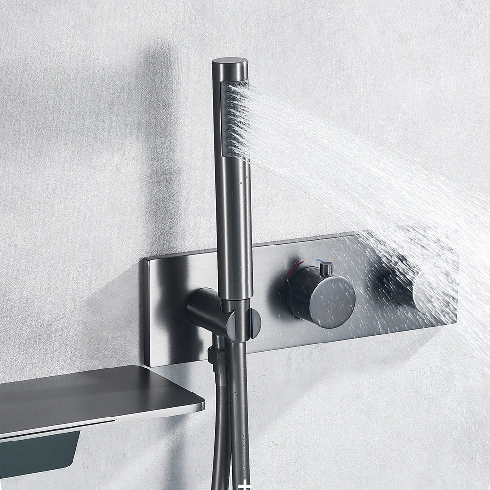 Modern Tub Spout Trim Brass Wall Mounted with Handshower Bath Faucet Trim Clearhalo 'Bathroom Remodel & Bathroom Fixtures' 'Bathtub Faucets' 'bathtub_faucets' 'Home Improvement' 'home_improvement' 'home_improvement_bathtub_faucets' 7352505