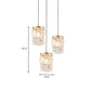 Cylinder Crystal Multiple Hanging Light Modern 3-Bulb Brass Finish Pendant Lamp Fixture with Linear/Round Canopy Clearhalo 'Ceiling Lights' 'Modern Pendants' 'Modern' 'Pendant Lights' 'Pendants' Lighting' 735253