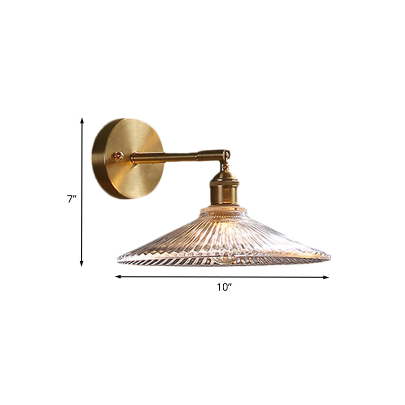1 Head Bedside Sconce Light Fixture Simple Brass Wall Mounted Lamp with Scalloped Clear Glass Shade Clearhalo 'Cast Iron' 'Glass' 'Industrial' 'Modern wall lights' 'Modern' 'Tiffany' 'Traditional wall lights' 'Wall Lamps & Sconces' 'Wall Lights' Lighting' 735257