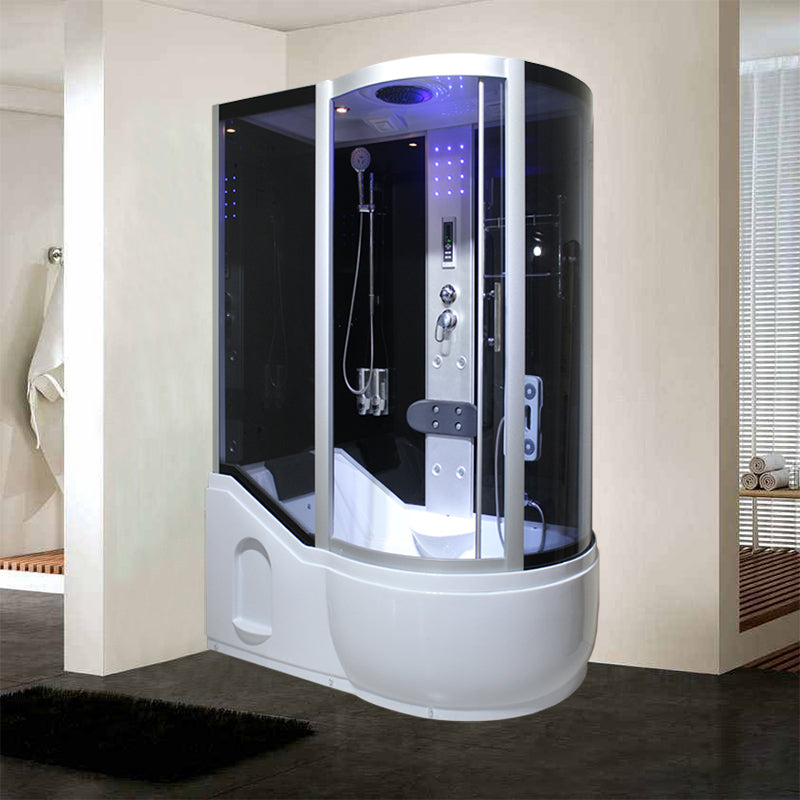 Single Sliding Tinted Tub & Shower Kit Framed Round Shower Kit 51"L x 33"W x 85"H Right Black Clearhalo 'Bathroom Remodel & Bathroom Fixtures' 'Home Improvement' 'home_improvement' 'home_improvement_shower_stalls_enclosures' 'Shower Stalls & Enclosures' 'shower_stalls_enclosures' 'Showers & Bathtubs' 7352602