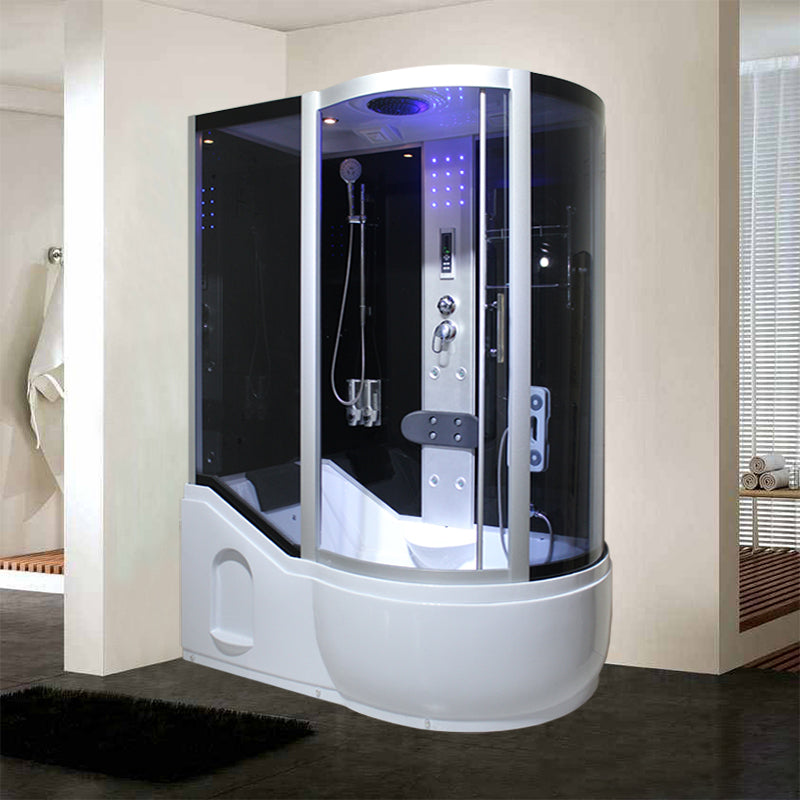 Single Sliding Tinted Tub & Shower Kit Framed Round Shower Kit 59"L x 35"W x 85"H Right Black Clearhalo 'Bathroom Remodel & Bathroom Fixtures' 'Home Improvement' 'home_improvement' 'home_improvement_shower_stalls_enclosures' 'Shower Stalls & Enclosures' 'shower_stalls_enclosures' 'Showers & Bathtubs' 7352606