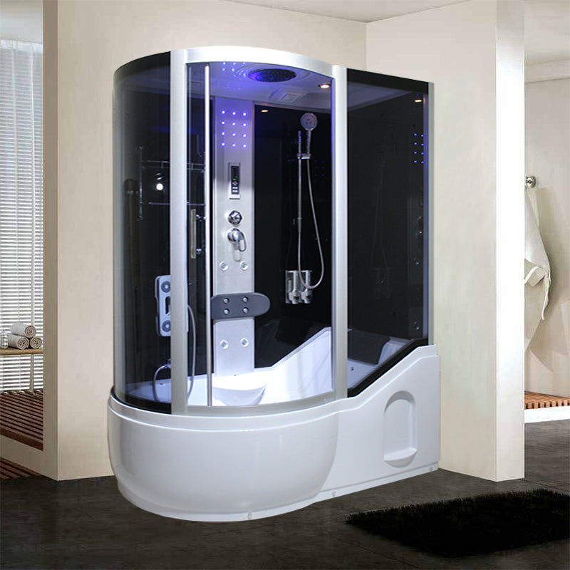 Single Sliding Tinted Tub & Shower Kit Framed Round Shower Kit 63"L x 35"W x 85"H Left Black Clearhalo 'Bathroom Remodel & Bathroom Fixtures' 'Home Improvement' 'home_improvement' 'home_improvement_shower_stalls_enclosures' 'Shower Stalls & Enclosures' 'shower_stalls_enclosures' 'Showers & Bathtubs' 7352607