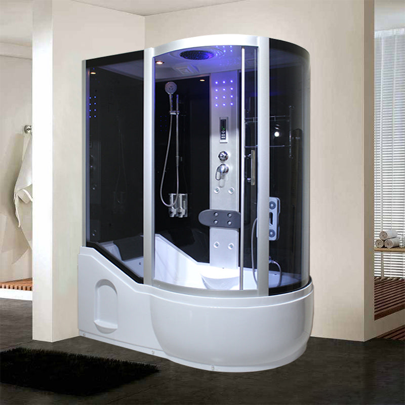 Single Sliding Tinted Tub & Shower Kit Framed Round Shower Kit 63"L x 35"W x 85"H Right Black Clearhalo 'Bathroom Remodel & Bathroom Fixtures' 'Home Improvement' 'home_improvement' 'home_improvement_shower_stalls_enclosures' 'Shower Stalls & Enclosures' 'shower_stalls_enclosures' 'Showers & Bathtubs' 7352608