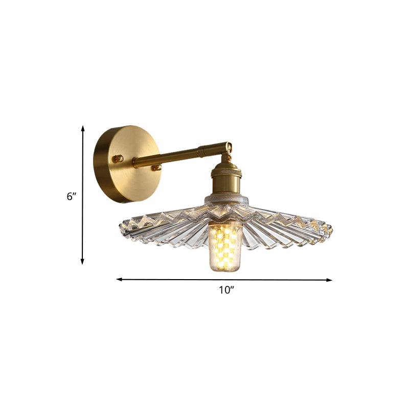 1 Head Bedside Sconce Light Fixture Simple Brass Wall Mounted Lamp with Scalloped Clear Glass Shade Clearhalo 'Cast Iron' 'Glass' 'Industrial' 'Modern wall lights' 'Modern' 'Tiffany' 'Traditional wall lights' 'Wall Lamps & Sconces' 'Wall Lights' Lighting' 735261