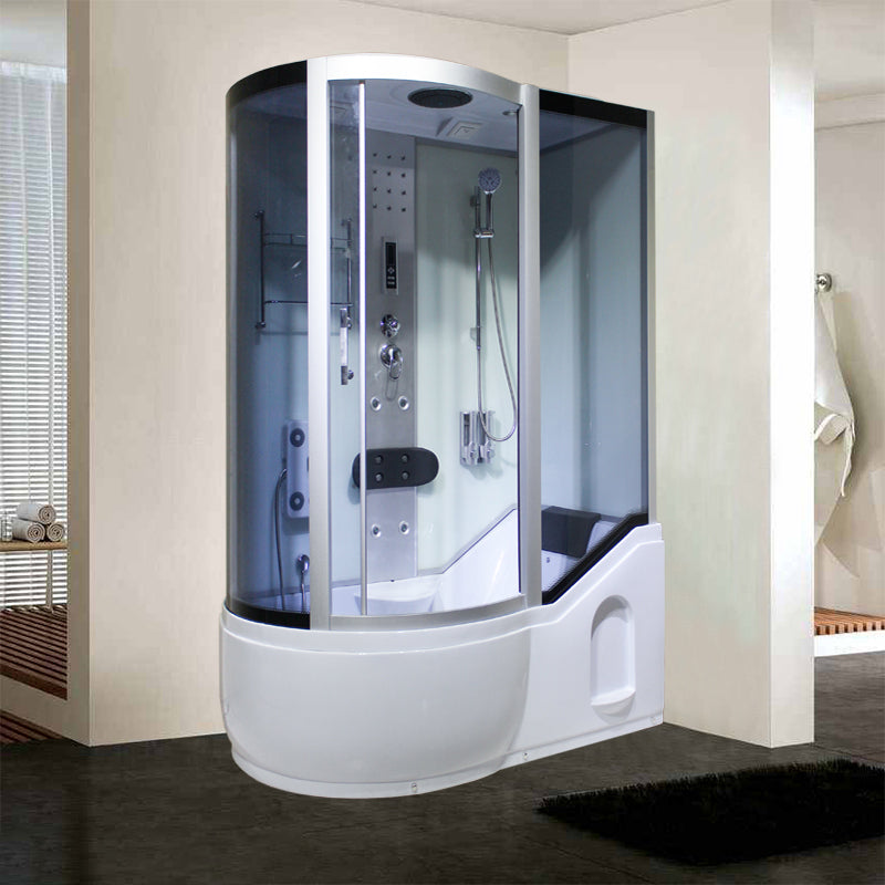 Single Sliding Tinted Tub & Shower Kit Framed Round Shower Kit 51"L x 33"W x 85"H Left White Clearhalo 'Bathroom Remodel & Bathroom Fixtures' 'Home Improvement' 'home_improvement' 'home_improvement_shower_stalls_enclosures' 'Shower Stalls & Enclosures' 'shower_stalls_enclosures' 'Showers & Bathtubs' 7352610
