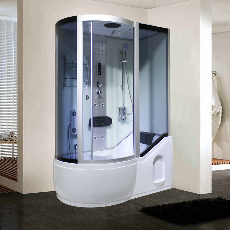 Single Sliding Tinted Tub & Shower Kit Framed Round Shower Kit 55"L x 33"W x 85"H Left White Clearhalo 'Bathroom Remodel & Bathroom Fixtures' 'Home Improvement' 'home_improvement' 'home_improvement_shower_stalls_enclosures' 'Shower Stalls & Enclosures' 'shower_stalls_enclosures' 'Showers & Bathtubs' 7352612