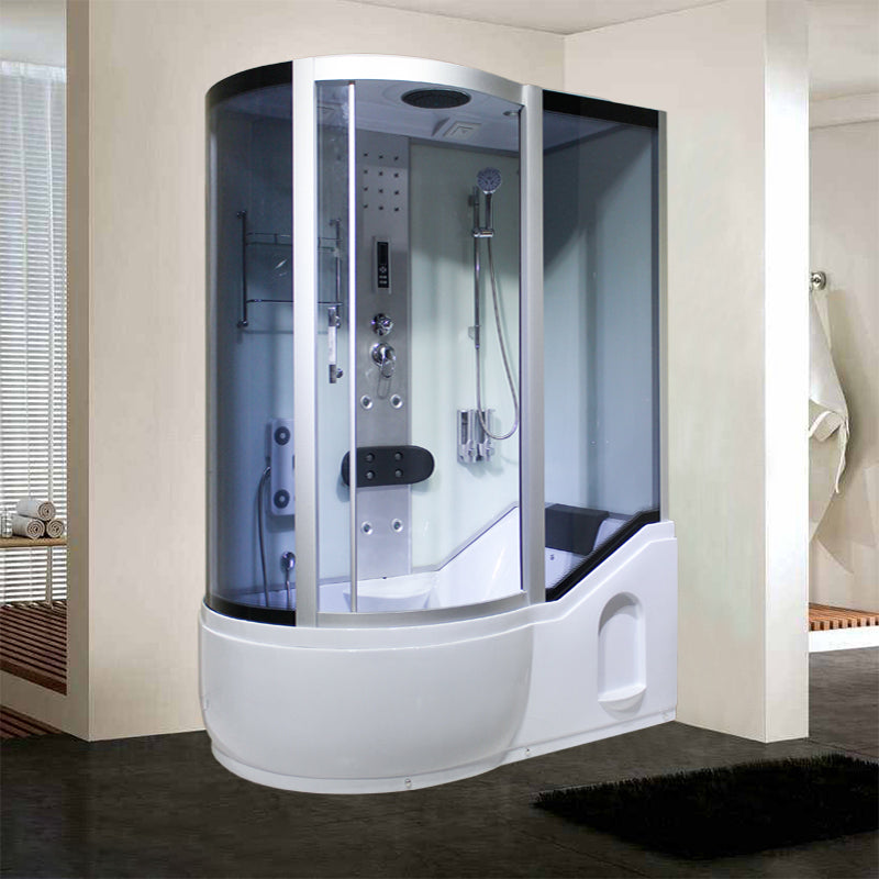Single Sliding Tinted Tub & Shower Kit Framed Round Shower Kit 59"L x 35"W x 85"H Left White Clearhalo 'Bathroom Remodel & Bathroom Fixtures' 'Home Improvement' 'home_improvement' 'home_improvement_shower_stalls_enclosures' 'Shower Stalls & Enclosures' 'shower_stalls_enclosures' 'Showers & Bathtubs' 7352614