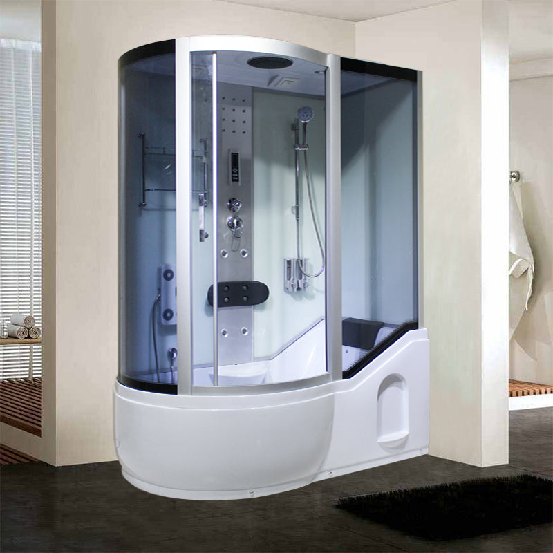 Single Sliding Tinted Tub & Shower Kit Framed Round Shower Kit 63"L x 35"W x 85"H Left White Clearhalo 'Bathroom Remodel & Bathroom Fixtures' 'Home Improvement' 'home_improvement' 'home_improvement_shower_stalls_enclosures' 'Shower Stalls & Enclosures' 'shower_stalls_enclosures' 'Showers & Bathtubs' 7352615