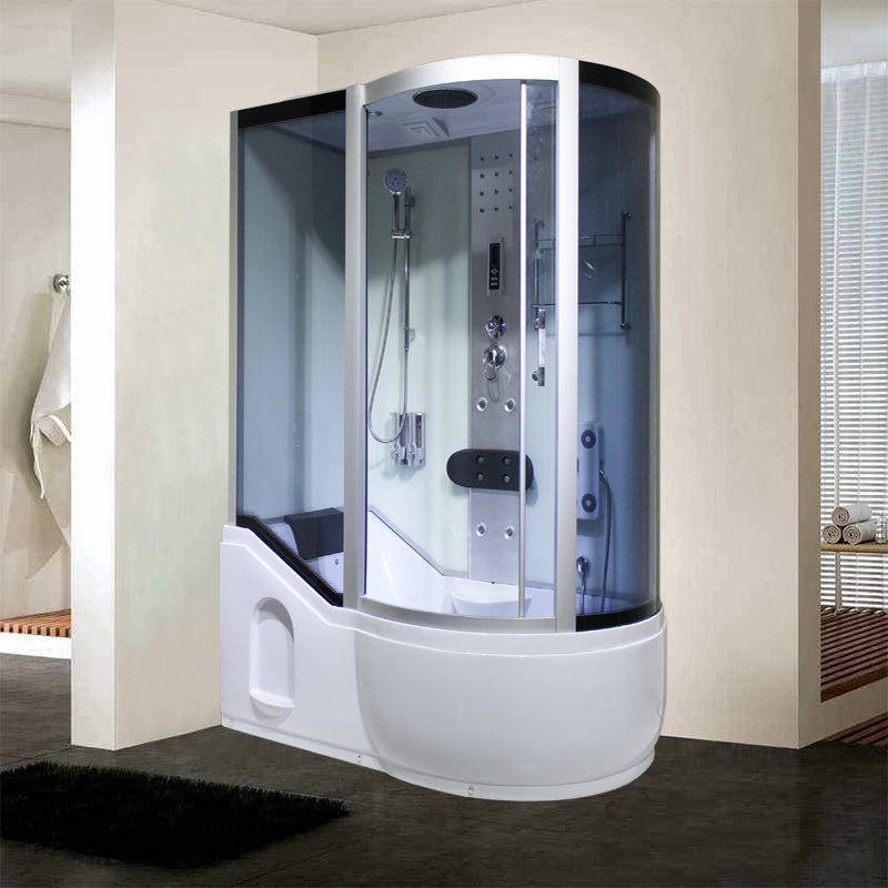Single Sliding Tinted Tub & Shower Kit Framed Round Shower Kit 51"L x 33"W x 85"H Right White Clearhalo 'Bathroom Remodel & Bathroom Fixtures' 'Home Improvement' 'home_improvement' 'home_improvement_shower_stalls_enclosures' 'Shower Stalls & Enclosures' 'shower_stalls_enclosures' 'Showers & Bathtubs' 7352617