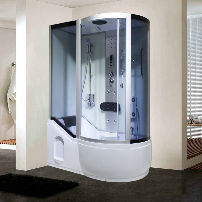 Single Sliding Tinted Tub & Shower Kit Framed Round Shower Kit 55"L x 33"W x 85"H Right White Clearhalo 'Bathroom Remodel & Bathroom Fixtures' 'Home Improvement' 'home_improvement' 'home_improvement_shower_stalls_enclosures' 'Shower Stalls & Enclosures' 'shower_stalls_enclosures' 'Showers & Bathtubs' 7352619